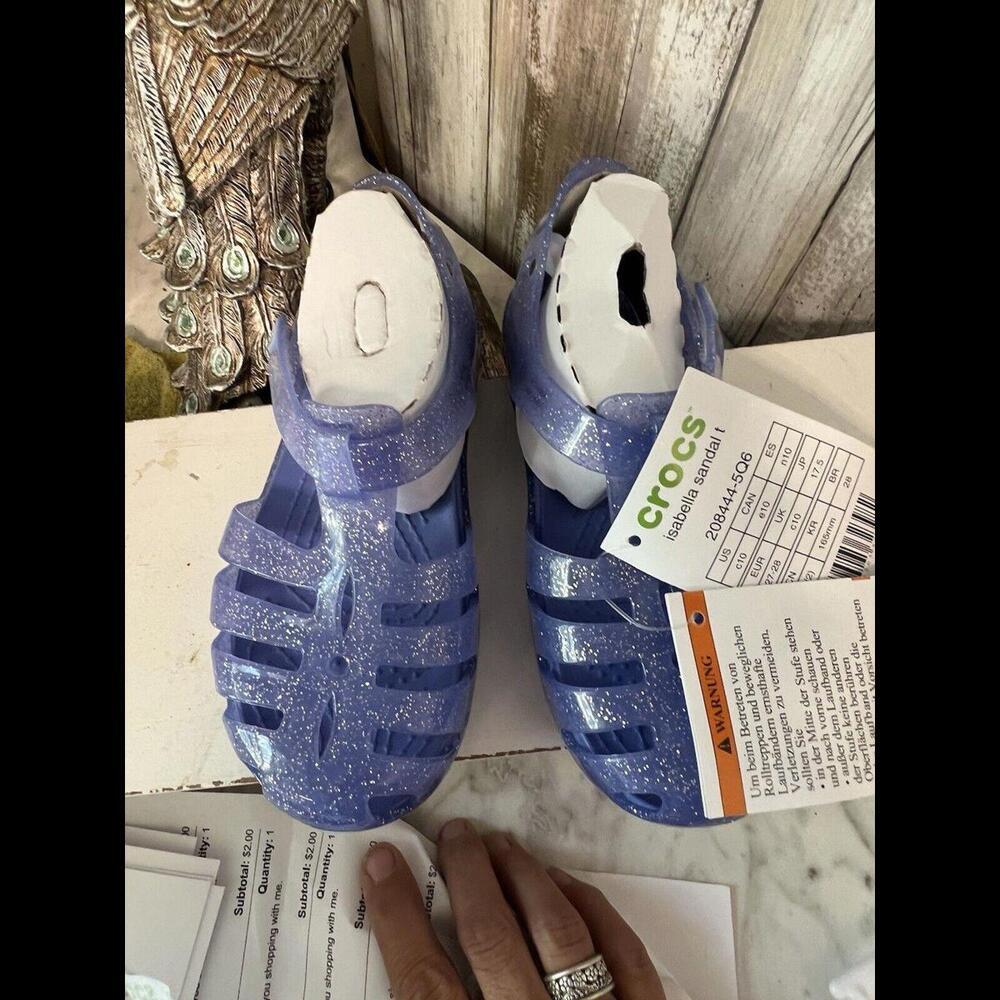 Glitter Jelly Girl’s Crocs NWT Isabella‎ Sandal Blue Sparkle
